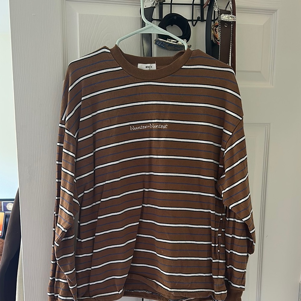 Japanese Weekend Brown Striped Crew Neck Sweater